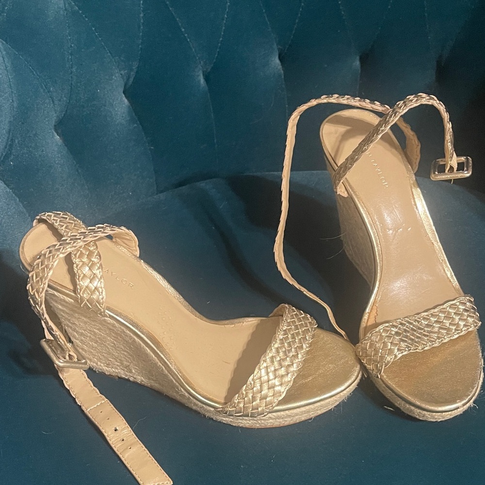 Ann Taylor Gold Braided Wedge Sandals